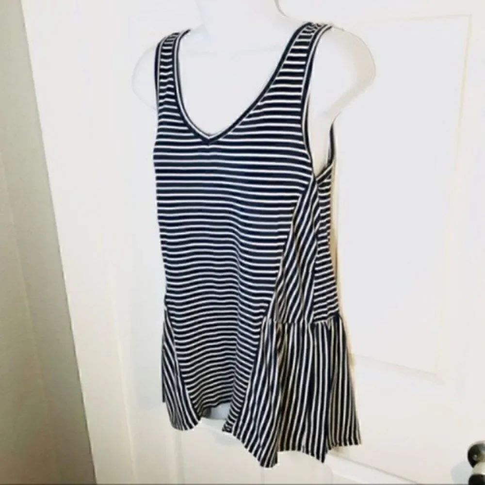 Modcloth Stripe Ruffle Tank Top In Every Direction Knit Navy Blue Cream White S - Picture 7 of 12